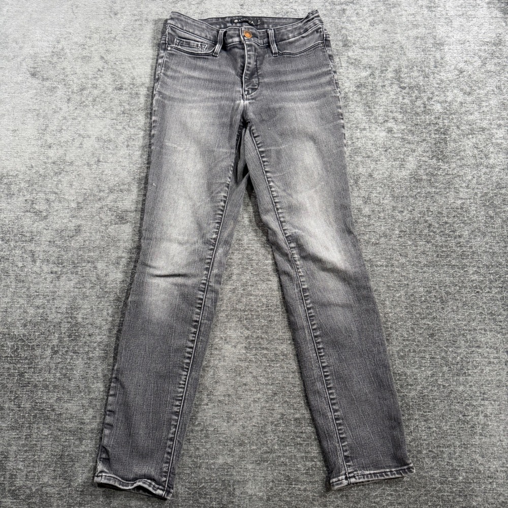 Athleta Sculptek Skinny Jeans Gray Faded Wash Denim Pants Size 2